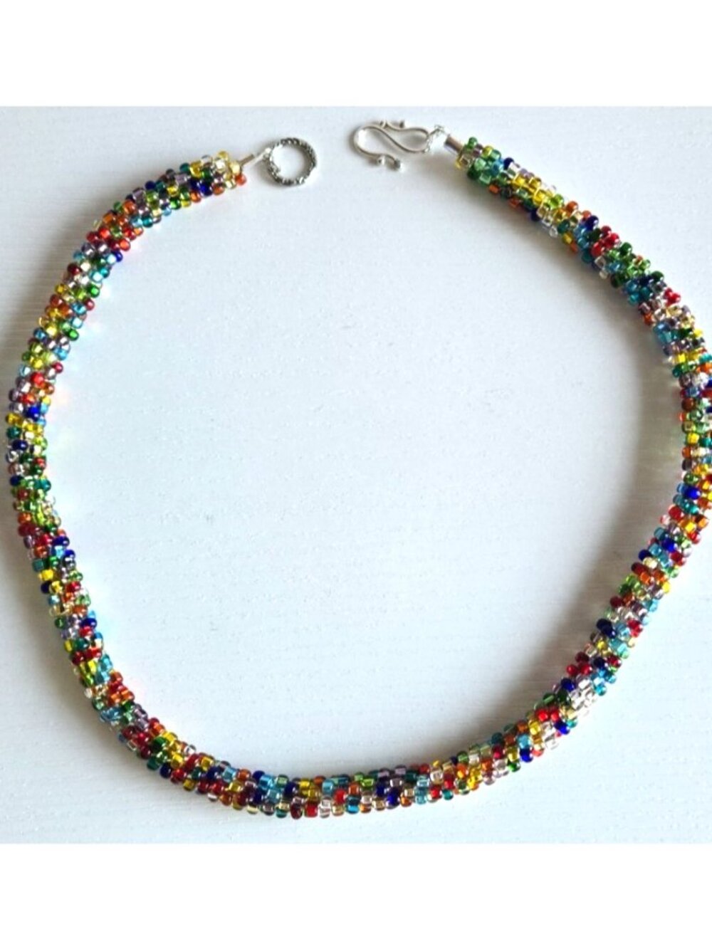 NEW Handmade Kumihimo Large Seed Bead Multicolored Necklace 22 inches long - Picture 2 of 4